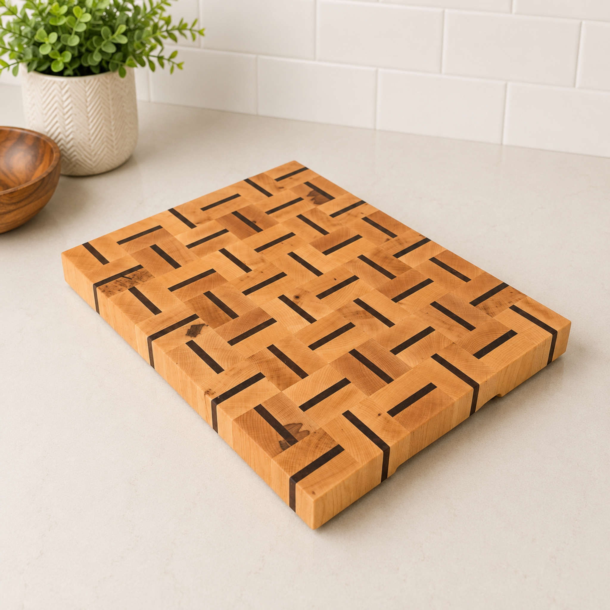 End Grain Cutting Board | Basket Weave Pattern 12”x16”