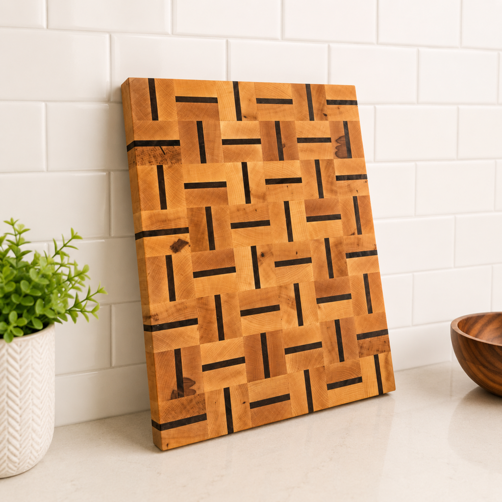 End Grain Cutting Board | Basket Weave Pattern 12”x16”