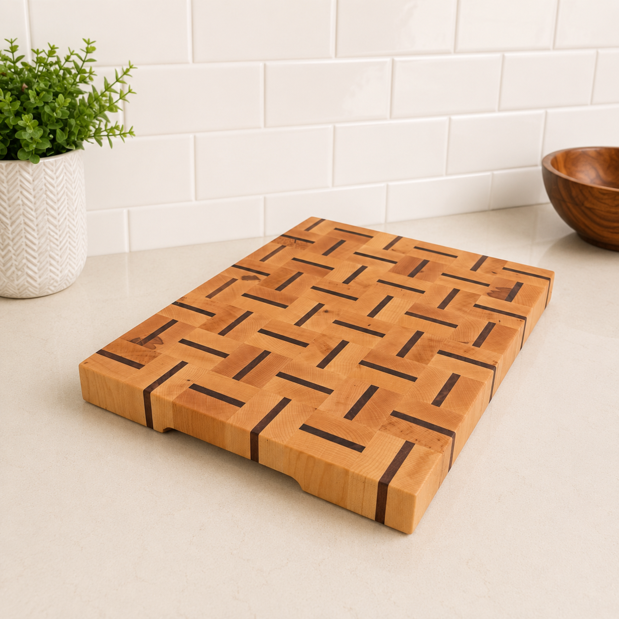 End Grain Cutting Board | Basket Weave Pattern 12”x16”