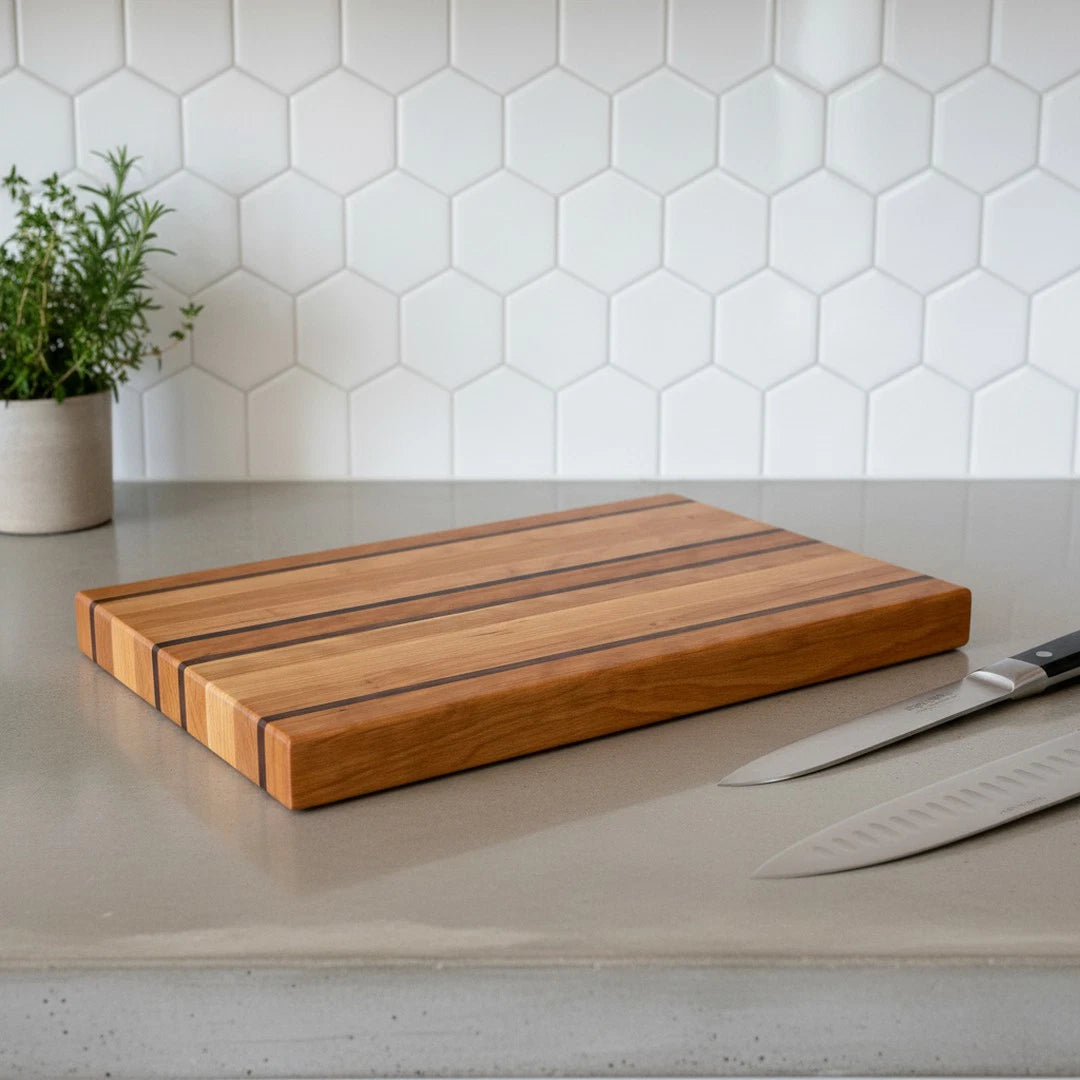 Edge Grain Cutting Board| Cherry with Walnut