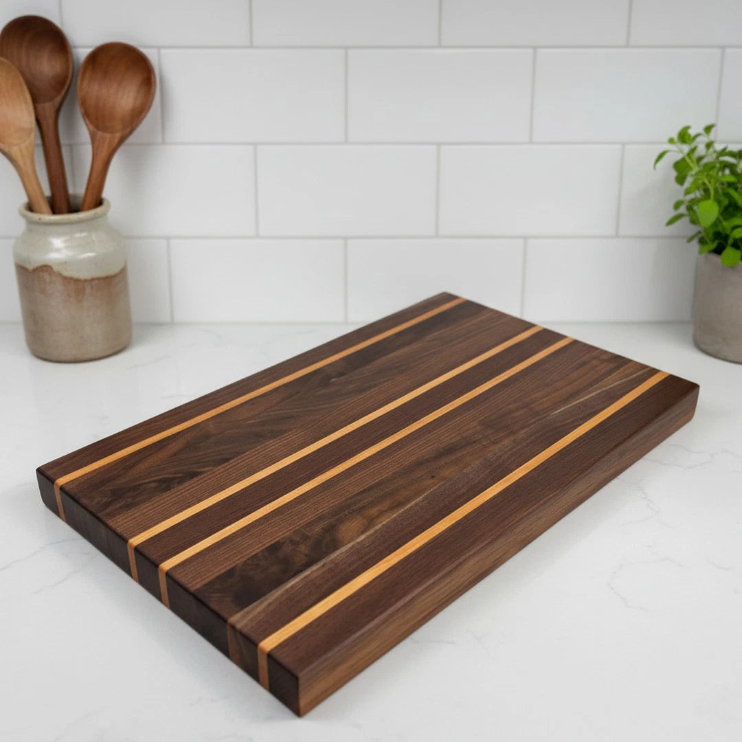 Edge Grain Cutting Board| Walnut With Cherry Accent
