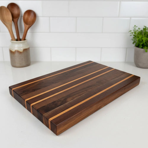 Edge Grain Cutting Board| Walnut With Cherry Accent